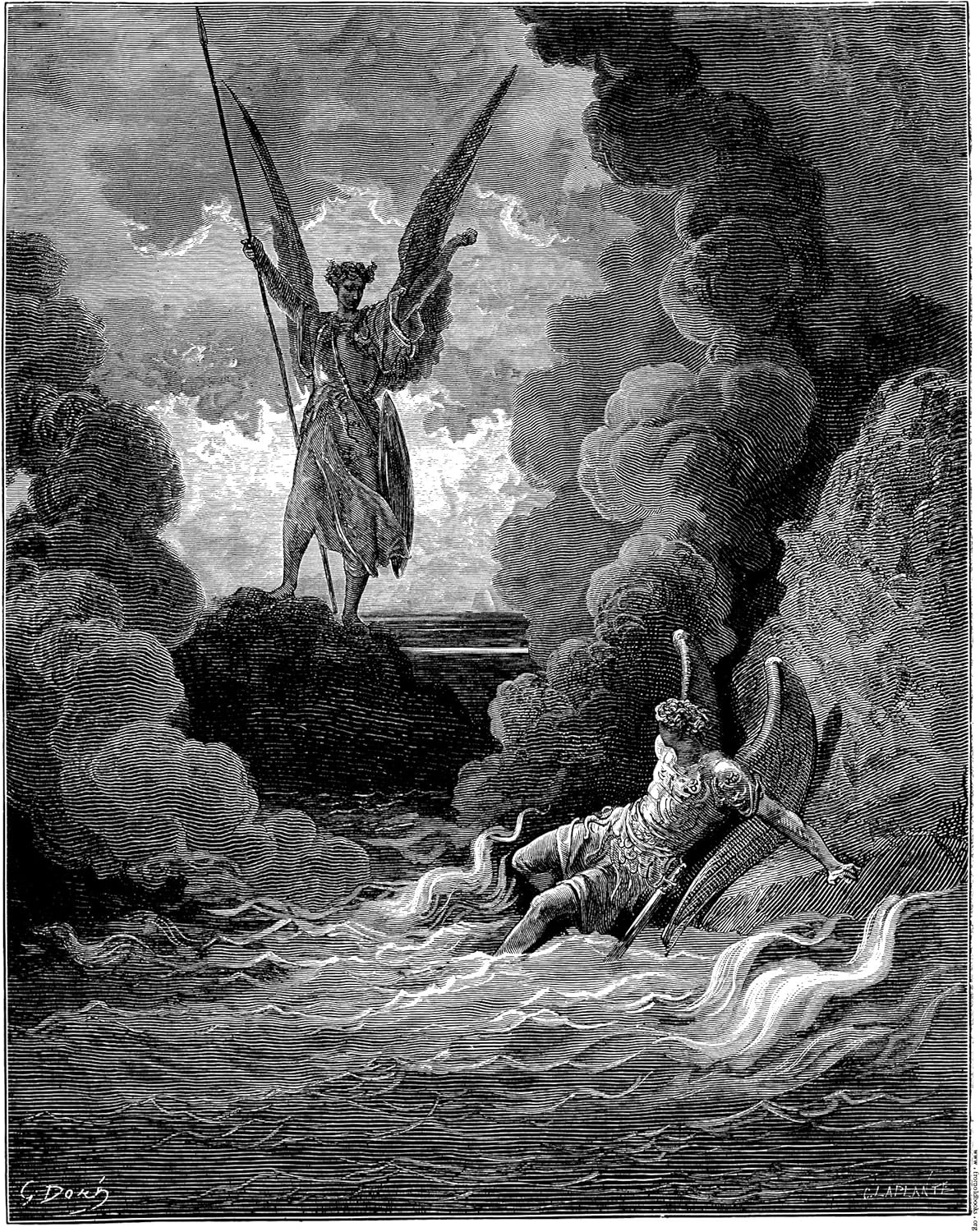 Classical engraving - Satan and Beelzebub from Paradise Lost by Gustave Doré